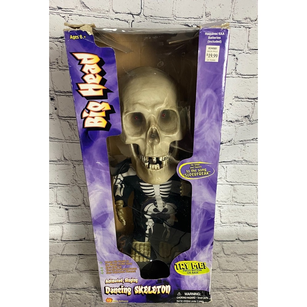 Vintage *Video* Rare 2001 Gemmy Big Head Dancing Skeleton Super Freak Halloween